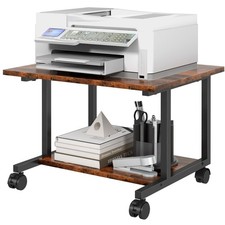 Rustic Brown 2Tier Industrial Mobile Rolling Under Desk Printer Stand Table picture