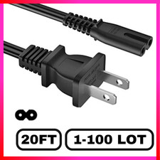 Lot 1-100 US 2 Prong 2 Pin 2-Slot AC Power Cord Cable TV Replacement 20FT Long picture
