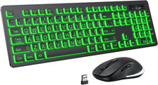 Large Print Wireless Keyboard and Mouse - 7 Colors Backlit Keyboard, Oversize Le picture
