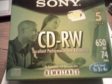 Sony CD RW 5 Pack Blank Discs 650MB 74 Minute Rewritable Multi Speed 1X 2X 4X picture
