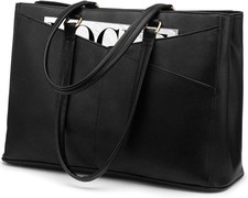 Waterproof Leather Computer Bags for Women 15.6 Inch Laptop Tote Bag Black picture
