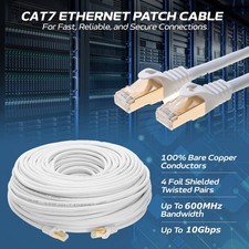 CAT7 U/FTP PATCH CORDS Cable GOLD PLATED 6FT-200FT Multi Pack LOT White picture