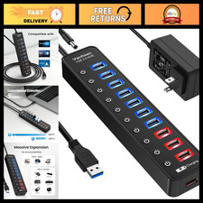 11-Port USB 3.0 Hub Splitter with 7 Data & 4 Smart Charging Ports, LED Switches picture