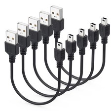 Smays Mini USB Cable 1ft 5-Pack Bulk, Short 5p 1 Feet 5-Pack, Black  picture