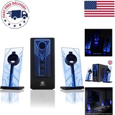 BassPULSE 2.1 Computer Speakers with Blue LED Glow - 40W Gaming Audio System picture