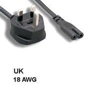 Kentek 6' ft 18 AWG UK Non-Polarized 2 Prong Power Cord IEC-60320 C7 to BS 1363 picture