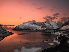 Landscape mountains sky water nature dawn lake Custom Gaming Mat Desk picture
