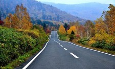 Landscape road hills fall red leaves asphalt Custom Gaming Mat Desk picture