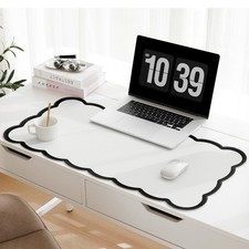 Scalloped Desk Mat 31.5x15.7 Inch PU Leather Laptop Mouse Keyboard Pad picture