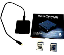 2 ProGrade Digital CFexpress 2.0 Type B VPG cards 325 GB each with card reader picture