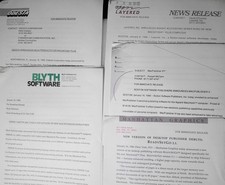 1986 Five Apple Macintosh products Press Releases lot: Odesta, Blyth, Layered... picture