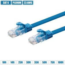 10 25 30 35 50 75 100FT Cat6 Ethernet RJ45 Patch Cable UTP Plenum 23AWG BLUE LOT picture