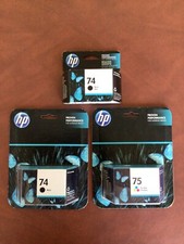Genuine HP 74 Black (2) & 75 Tri-Color (1) Ink Cartridges Exp. 2016 & 2018 picture