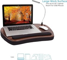 Laptop Lap Desk Portable Memory Foam Cushion LED Light Brown Black Bed Table New picture