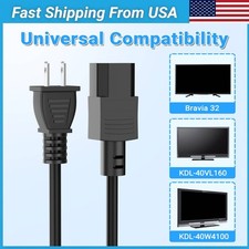 2 Prong AC Power Cord Cable for Sony KDL XBR Series TV LED LCD 6.6ft UL Listed picture