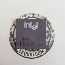 Intel A80387DX-25 Math Coprocessor CPU Vintage 25MHz SX104 PGA Purple Gold picture