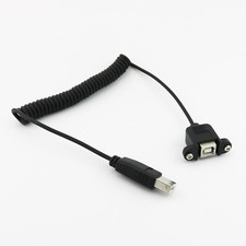 USB 2.0 B Female Panel Mount to Male Printer Coiled Spiral Extension Cable 5FT picture