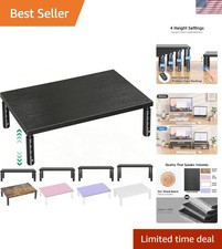 Elegant Black Wood Adjustable Monitor Riser for Ergonomic Workspace Solutions picture