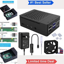 Raspberry Pi 4 Case ABS Black 18W 5V 3.6A Power Supply PWM Fan Heatsinks picture