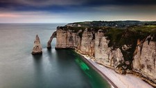 Landscape nature sea clouds cliff beach trees house Custom Gaming Mat Desk picture