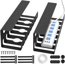 2 Pack Metal under Desk Cable Management Tray, U Channel Cord Organizer Box, Off picture