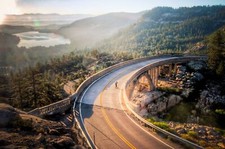 Landscape nature longboarding street sea road sunlight Custom Gaming Mat Desk picture
