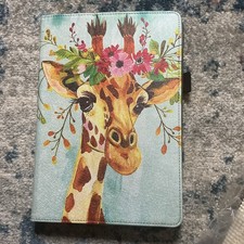 Universal Magnetic Folding Folio Tablet Case, Synthetic Leather Giraffe Floral picture