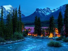Landscape nature house r river lights mountains snowy Custom Gaming Mat Desk picture