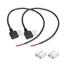 2Pcs USB Plug Pigtail 0.3 M/1Ft Male Elbow 22 AWG 5V 3A Wire Connector Black] picture