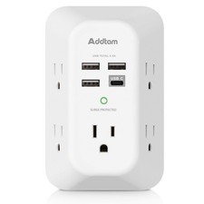 Addtam Surge Protector Outlet Extender with 5 AC and 4 USB Ports, 1c3a, White picture