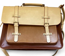 ECOSUSI Faux Leather Briefcase Brown/Beige Fits 15 in Laptop Adjustable Strap picture