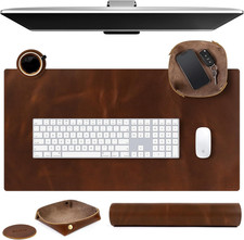 ELIZO Real Leather Desk Pad Set 32x16 Thick Double Layer Blotter Antique picture