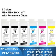 6PC PFI-102/104 Refillable Ink Cartridge With Chip For Canon iPF650 750 755 760 picture