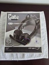 Cat Ear Headset AKZ-020 Black LED Light Stereo Sound 3.5mm Jack Adjustable picture