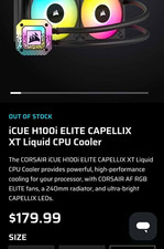 Corsair iCUE H100i Elite Capellix XT 240mm Liquid CPU Cooler Black RGB picture