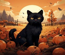 HALLOWEEN BLACK CAT FALL PUMPKINS PATCH MOON COMPUTER MOUSE PAD  9 x 7 picture