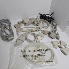 Lot/15 Vintage Parallel Printer Cables Variety + Adapters Computer Power Cords picture