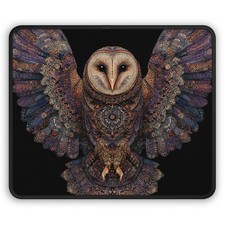 Intricate Barn Owl Illustration Gaming Mouse Pad | Steampunk Feather Art picture