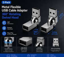 2 Metal Flexible USB Cable Adapter - Rotating Swivel Head - Male to Female Adapt picture