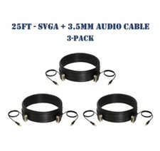25FT SVGA Video Cable + 3.5mm Audio Aux Jack M/M PC Display Monitor Cord- 3-Pack picture