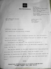 1985 MACLoK - press release - copy protection for Macintosh software picture