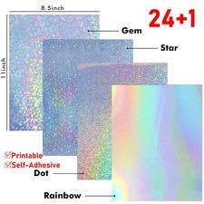 25PCS Holographic Vinyl Sticker Paper Printable Glossy Self Adhesive for Inkjet picture
