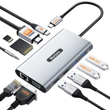 Hortore Docking Station USB C Hub Multiport Adapter Triple 4K 60Hz HDMI VGA RJ45 picture