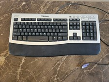 ~ Vintage GATEWAY Black & Silver Ergonomic Keyboard Wired KB-0532 PS/2 ~ picture