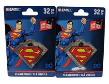 Lot Of 2 DC Comics Superman 32GB Flash Drive Keychain Emtec USB 2.0 New picture
