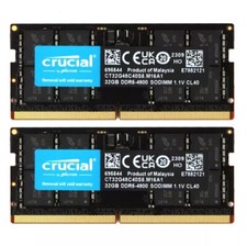 Crucial 64GB 2X32GB DDR5 4800MHZ PC5-38400 Laptop SODIMM Memory Ram CT32G48C40S5 picture
