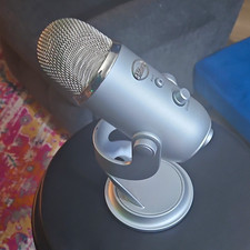 Blue Silver USB Desktop Microphone, Freestanding, Mute, Volume, Adjustable Stand picture