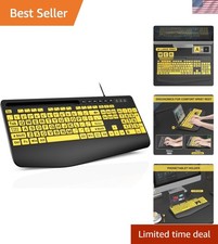 Large Print Computer Keyboard, Wired with Wrist RestYellow+Black | USB High C... picture