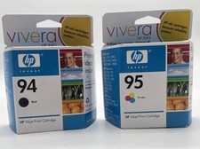 New Sealed Genuine HP Invent 95 Tri-Color & 94 Black Ink Vivera Print Cartridges picture