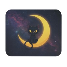 Black Cat On Crescent Moon Mousepad, Celestial Desk Decor, Cat Lover Gift picture
